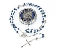 EZVFIRPDFZ 6mm Glass Pearl Rosary Beads Catholic for Women,Virgin Mary Our Lady of Guadalupe Medal,Hematite Stone Saint Benedict Rosary,Bead Necklace First Communion Gifts with Metal Box