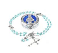 EZVFIRPDFZ 6mm Glass Pearl Rosary Beads Catholic for Women,Virgin Mary Our Lady of Guadalupe Medal,Hematite Stone Saint Benedict Rosary,Bead Necklace First Communion Gifts with Metal Box