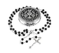 EZVFIRPDFZ 6mm Glass Pearl Rosary Beads Catholic for Women,Virgin Mary Our Lady of Guadalupe Medal,Hematite Stone Saint Benedict Rosary,Bead Necklace First Communion Gifts with Metal Box