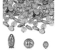EZVFIRPDFZ 90 Pcs Jesus Virgin Mary Religious Spacer Beads Saint Benedict Medallion Pendants Charms Antique Silver Our Lady Miraculous Oval Accessories for Jewelry Making DIY Rosary Necklace Bracelet
