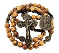 EZVFIRPDFZ Archangel Michael Olive Wood Prayer Catholic Rosary Bronze Pardon Crucifix Virgin Mary Medals Rosaries for Men Religious Gift Rosary Pouch&Prayer Card