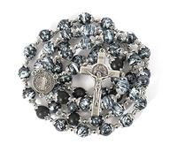 EZVFIRPDFZ Black Glass Rosary Saint St Benedict Agate Beads Necklace Evil Protection Medal&Cross Crucifix Prayer Rosaries