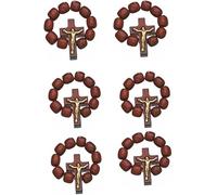 EZVFIRPDFZ Catholic Finger Rosary Stretch Ring Cherry Wood Prayer-Pack of 6 Units-Made in Brazil