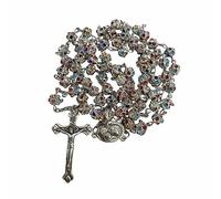 EZVFIRPDFZ Catholic Glass Crystal Rosary Necklace-Wooden with Silver Cross for Men and Women-from Jerusalem