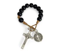 EZVFIRPDFZ Catholic Prayer Pocket Rosary Saint Benedict Medal Black Beads San Benito Tenner Open Style One Decade Rosary