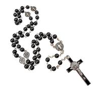 EZVFIRPDFZ CATHOLIC ROSARY NECKLACE Black Hematite Beads Saint St Benedict Medal&Cross Box