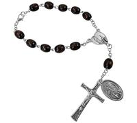 EZVFIRPDFZ Christopher Medal One Decade Catholic Rosary for Car Rearview Mirror Dark Brown Wood Prayer Our Lady of Fatima Jesus Crucifix Pocket Rosaries Religious Gift for Men Women