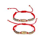 EZVFIRPDFZ COLORFUL BLING 4pcs Red Knot Virgin Mary/Saint Benedict/Saint Jude String Bracelet Set Adjustable Cord Link Rosary Prayer Protection Medal for Women Lucky Catholic Religious Jewelry