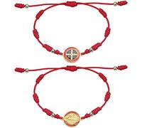 EZVFIRPDFZ COLORFUL BLING 4pcs Red Knot Virgin Mary/Saint Benedict/Saint Jude String Bracelet Set Adjustable Cord Link Rosary Prayer Protection Medal for Women Lucky Catholic Religious Jewelry