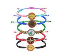 EZVFIRPDFZ COLORFUL BLING 4pcs Red Knot Virgin Mary/Saint Benedict/Saint Jude String Bracelet Set Adjustable Cord Link Rosary Prayer Protection Medal for Women Lucky Catholic Religious Jewelry