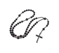 EZVFIRPDFZ COLORFUL BLING Natural Stone Tiger Black Stone Rosary Cross Pendant Christ Catholic Prayer Necklace for Men