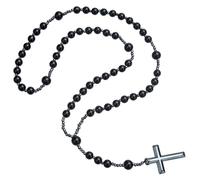 EZVFIRPDFZ COLORFUL BLING Natural Stone Tiger Black Stone Rosary Cross Pendant Christ Catholic Prayer Necklace for Men