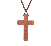 EZVFIRPDFZ COLORFUL BLING Wood Cross Necklace With Cord String Chain Natural Wooden Pendant Necklace for Men Women Catholic Rosary Religious Prayer Jewelry