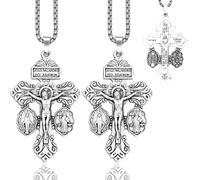 EZVFIRPDFZ Cross Necklace with Stainless Steel Rosary Beads,Christian Easter Gifts,with St Benedict and Milagrosa Medal,Regalo Religioso Católico De Para Hombres Y Mujeres