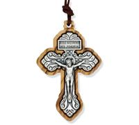 EZVFIRPDFZ Crucifix Cord Necklace-Metal and Olive Wood Necklace for Men(2.5" Crucifix,32" Cord)-Made in Italy