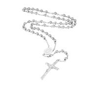 EZVFIRPDFZ Custom Rosary Necklace for Women Men Christian Virgin Mary Pendant with Crucifix Engraved Picture Text Stainless Steel Rosary Catholic Necklace Circle Chain Prayer Beads