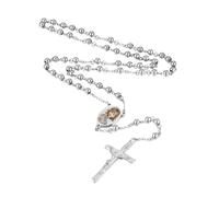 EZVFIRPDFZ Custom Rosary Necklace for Women Men Christian Virgin Mary Pendant with Crucifix Engraved Picture Text Stainless Steel Rosary Catholic Necklace Circle Chain Prayer Beads