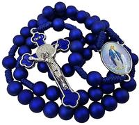 EZVFIRPDFZ Deep Blue Rosary Beads Catholic Prayer Necklace with Saint Benedict Crucifix Our Lady of Grace Medal Religious Rosary Pouch