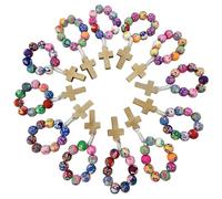 EZVFIRPDFZ Dozen 12 pcs Multi Color Polymer Clay Catholic Finger Rosary Ring with Cross Religious Gift
