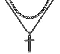 EZVFIRPDFZ Father's Day Gifts 2 Pcs Cross Necklace Chain for Men and Women,Layered Mens Cross Necklaces Stainless Steel Pendant Cuban Link Rope Chain 16-26 Inch