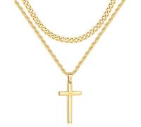 EZVFIRPDFZ Father's Day Gifts 2 Pcs Cross Necklace Chain for Men and Women,Layered Mens Cross Necklaces Stainless Steel Pendant Cuban Link Rope Chain 16-26 Inch