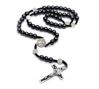 EZVFIRPDFZ Genuine Made in Italy Rosary Necklace Blessed Pope Francis Saint Benedict Medal Cross perfect for car mirror Patron of Students Christian Values