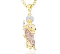 EZVFIRPDFZ Gold Plated Saint Pendant Necklace Charm San Judas Tadeo Medalla Cadena Oro Laminado