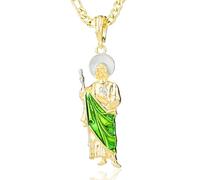 EZVFIRPDFZ Gold Plated Saint Pendant Necklace Charm San Judas Tadeo Medalla Cadena Oro Laminado