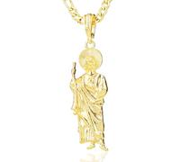 EZVFIRPDFZ Gold Plated Saint Pendant Necklace Charm San Judas Tadeo Medalla Cadena Oro Laminado