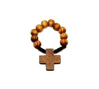 EZVFIRPDFZ Handmade Natural Color Wood Rosary Ring-1”in Diameter With Cross Pendant-Crafted in-Smooth finish and natural feel-Serves as a Testament of Faith and Devotion.