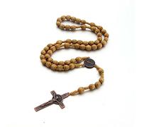 EZVFIRPDFZ Handmade Wooden Catholic Rosaries and Metal Crucifix for Women Men Prayer Soil Medal&Cross Y Necklace