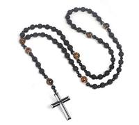 EZVFIRPDFZ Hematite Beads Catholic Saint Benedict Rosary,Cross Crucifix Pendant Necklace for Men,Prayer Meditation Rosary St Benedict Series Medals Obsidian Religious Bracelet(F)