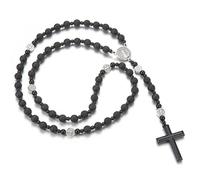 EZVFIRPDFZ Hematite Beads Catholic Saint Benedict Rosary,Cross Crucifix Pendant Necklace for Men,Prayer Meditation Rosary St Benedict Series Medals Obsidian Religious Bracelet(F)