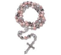 EZVFIRPDFZ Hematite Beads Catholic Saint Benedict Rosary,Cross Crucifix Pendant Necklace for Men,Prayer Meditation Rosary St Benedict Series Medals Obsidian Religious Bracelet(F)