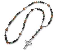 EZVFIRPDFZ Hematite Beads Catholic Saint Benedict Rosary,Cross Crucifix Pendant Necklace for Men,Prayer Meditation Rosary St Benedict Series Medals Obsidian Religious Bracelet(F)
