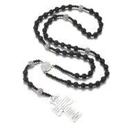 EZVFIRPDFZ Hematite Beads Catholic Saint Benedict Rosary,Cross Crucifix Pendant Necklace for Men,Prayer Meditation Rosary St Benedict Series Medals Obsidian Religious Bracelet(F)