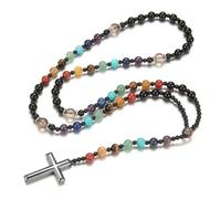EZVFIRPDFZ Hematite Beads Catholic Saint Benedict Rosary,Cross Crucifix Pendant Necklace for Men,Prayer Meditation Rosary St Benedict Series Medals Obsidian Religious Bracelet(F)