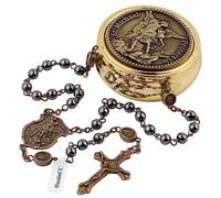 EZVFIRPDFZ Hematite Black Stone Beads Saint Michael Archangel Catholic Rosary Necklace with Gold Metal Box for Men Women