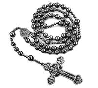 EZVFIRPDFZ Hematite rosary beads catholic for men and women,Rosary Necklace for men with Virgin Mary medal&cross,Handmade of rosarios Cross Necklace Catholic Gifts