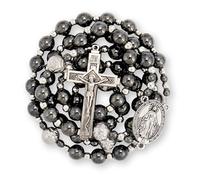 EZVFIRPDFZ Hematite Rosary Black Stone Beads Necklace Metal Beaded Miraculous Medal&Cross Rosary For Men and Womens NS