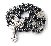 EZVFIRPDFZ Hematite Rosary Necklace for Men and Women,Black Stone and Stainless Steel Beads,48cm Length