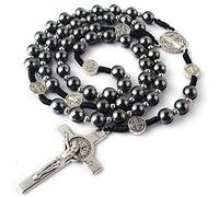 EZVFIRPDFZ Hematite Rosary Necklace for Men and Women,Black Stone and Stainless Steel Beads,48cm Length