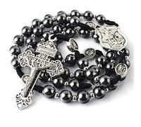 EZVFIRPDFZ Hematite Rosary Necklace for Men and Women,Black Stone and Stainless Steel Beads,48cm Length