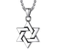 EZVFIRPDFZ Jewish Magen Star Of David Necklace For Women Men,Stainless Steel/925 Sterling Silver Hexagon Pendant Necklace,Adjustable,Come with Box