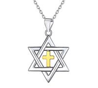 EZVFIRPDFZ Jewish Magen Star Of David Necklace For Women Men,Stainless Steel/925 Sterling Silver Hexagon Pendant Necklace,Adjustable,Come with Box