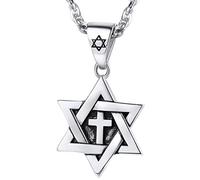 EZVFIRPDFZ Jewish Magen Star Of David Necklace For Women Men,Stainless Steel/925 Sterling Silver Hexagon Pendant Necklace,Adjustable,Come with Box