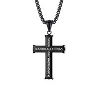 EZVFIRPDFZ Mens Black Cross Chain Necklace for Men First Communion Gifts for Him Catholic Cross Necklace I Can Do All Things Through Christ Bible Verse Necklace