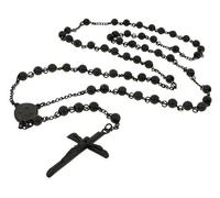 EZVFIRPDFZ Mens Black Stainless Steel Rosary Necklace with Cross-32 8MM