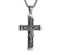 EZVFIRPDFZ Men's Crucifix Stainless Steel Cross Lord's Prayer Pendant Necklace with 20" 24" 28" Rope Chain.