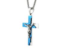 EZVFIRPDFZ Men's Stainless Steel Cross Crucifix Bible Prayer Pendant Necklace 22+2" Chain